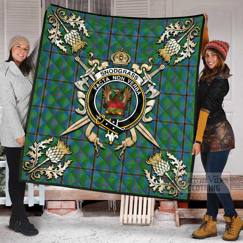 Tartan Vibes Clothing Snodgrass Tartan Quilt with Family Crest and Scottish Golden Courage Shield