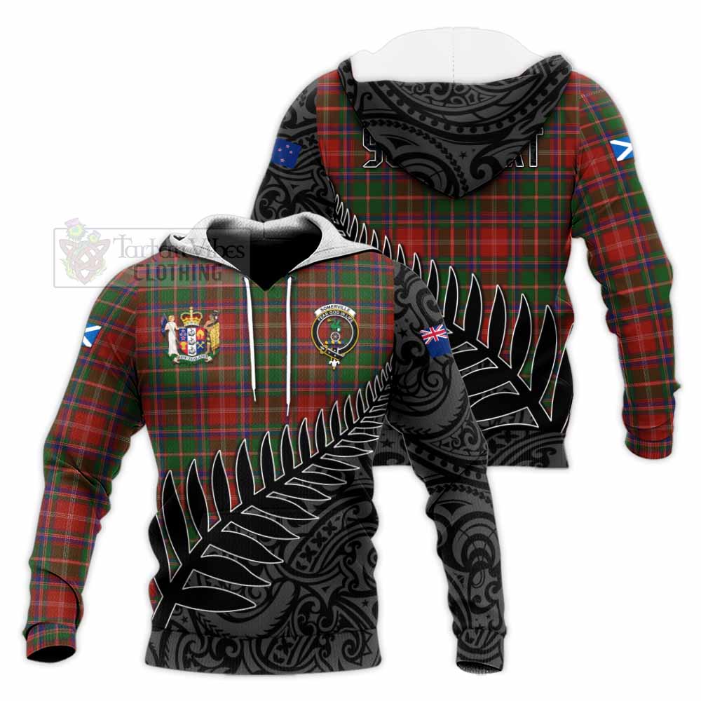 Tartan Vibes Clothing Somerville Crest Tartan Knitted Hoodie with New Zealand Silver Fern Half Style