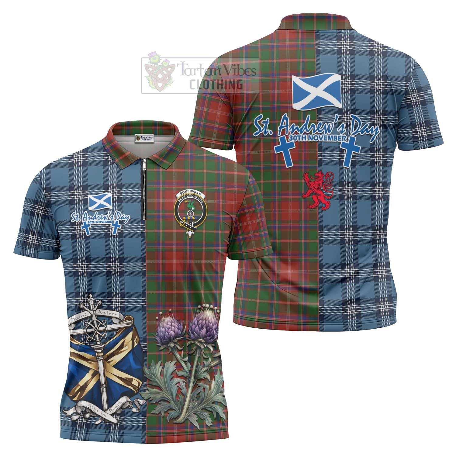 Tartan Vibes Clothing Somerville Tartan Zipper Polo Shirt Happy St. Andrew's Day Half Tartan Style