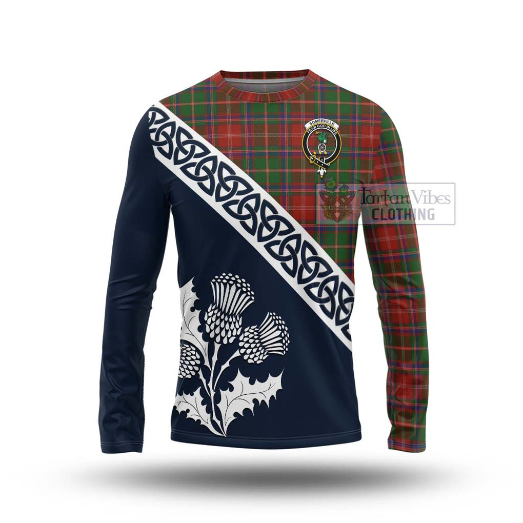 Tartan Vibes Clothing Somerville Tartan Long Sleeve T-Shirt Featuring Thistle and Scotland Map