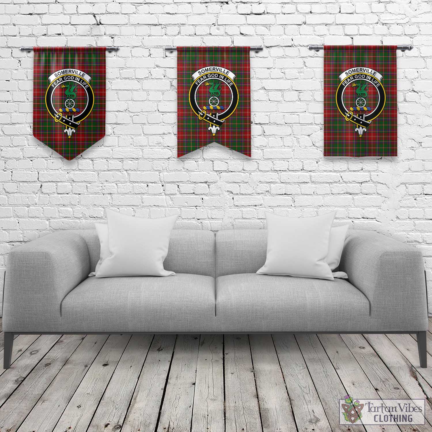 Tartan Vibes Clothing Somerville Tartan Gonfalon, Tartan Banner with Family Crest