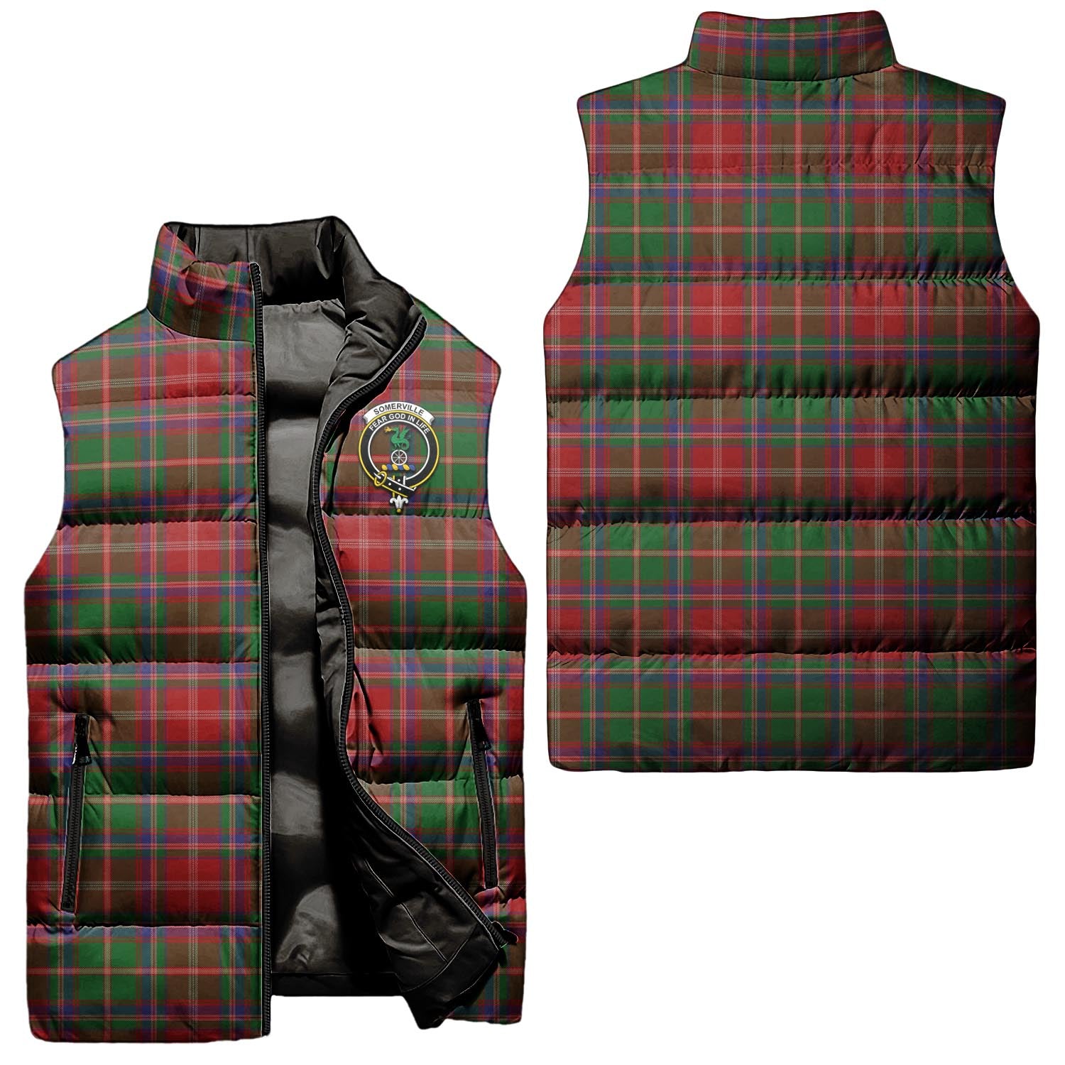 Somerville Tartan Sleeveless Puffer Jacket with Family Crest Unisex - Tartanvibesclothing