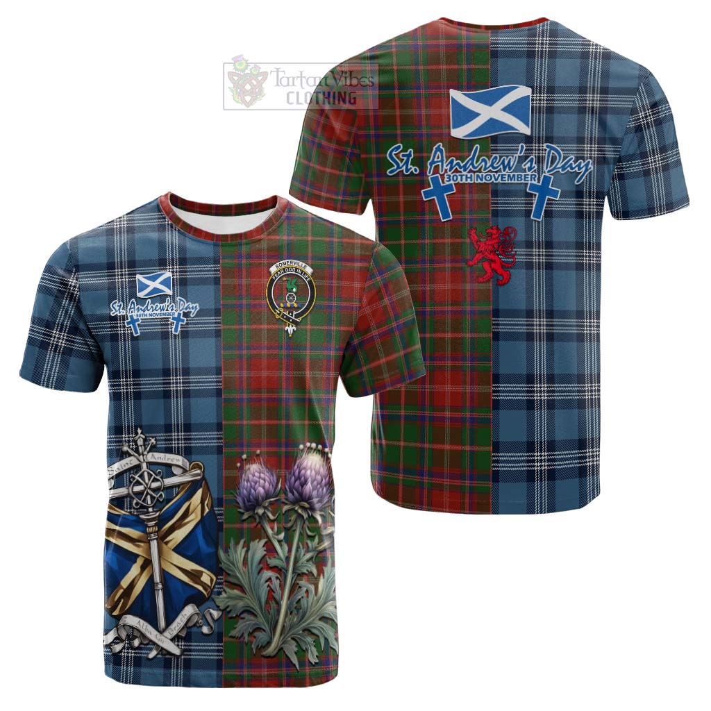 Tartan Vibes Clothing Somerville Tartan Cotton T-shirt Happy St. Andrew's Day Half Tartan Style