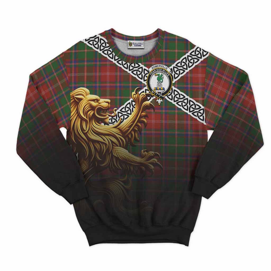 Somerville Crest Tartan Sweatshirt with Golden Lion Emblem Celtic Style Unisex - Tartan Vibes Clothing