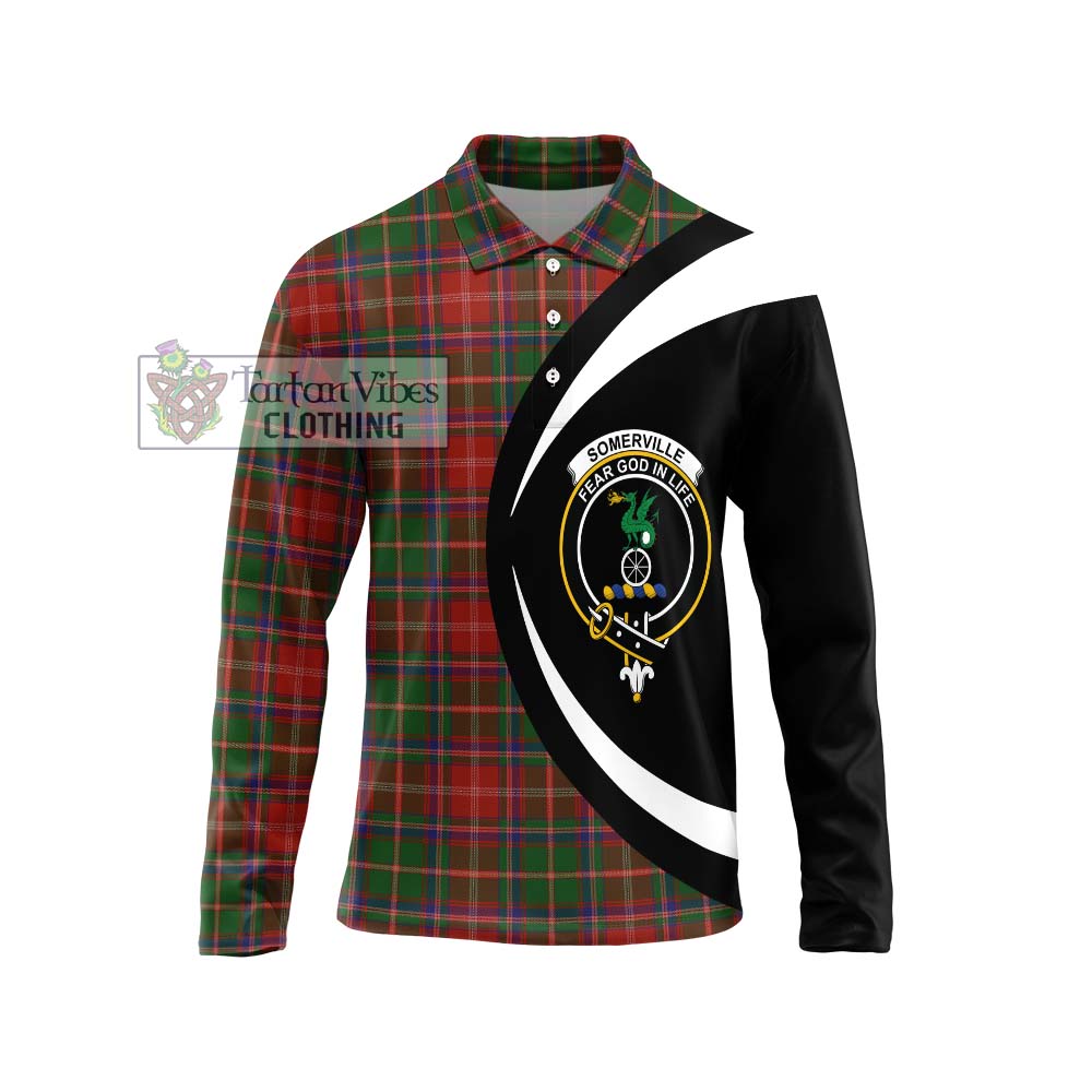 Somerville Tartan Long Sleeve Polo Shirt with Family Crest Circle Style Unisex - Tartan Vibes Clothing