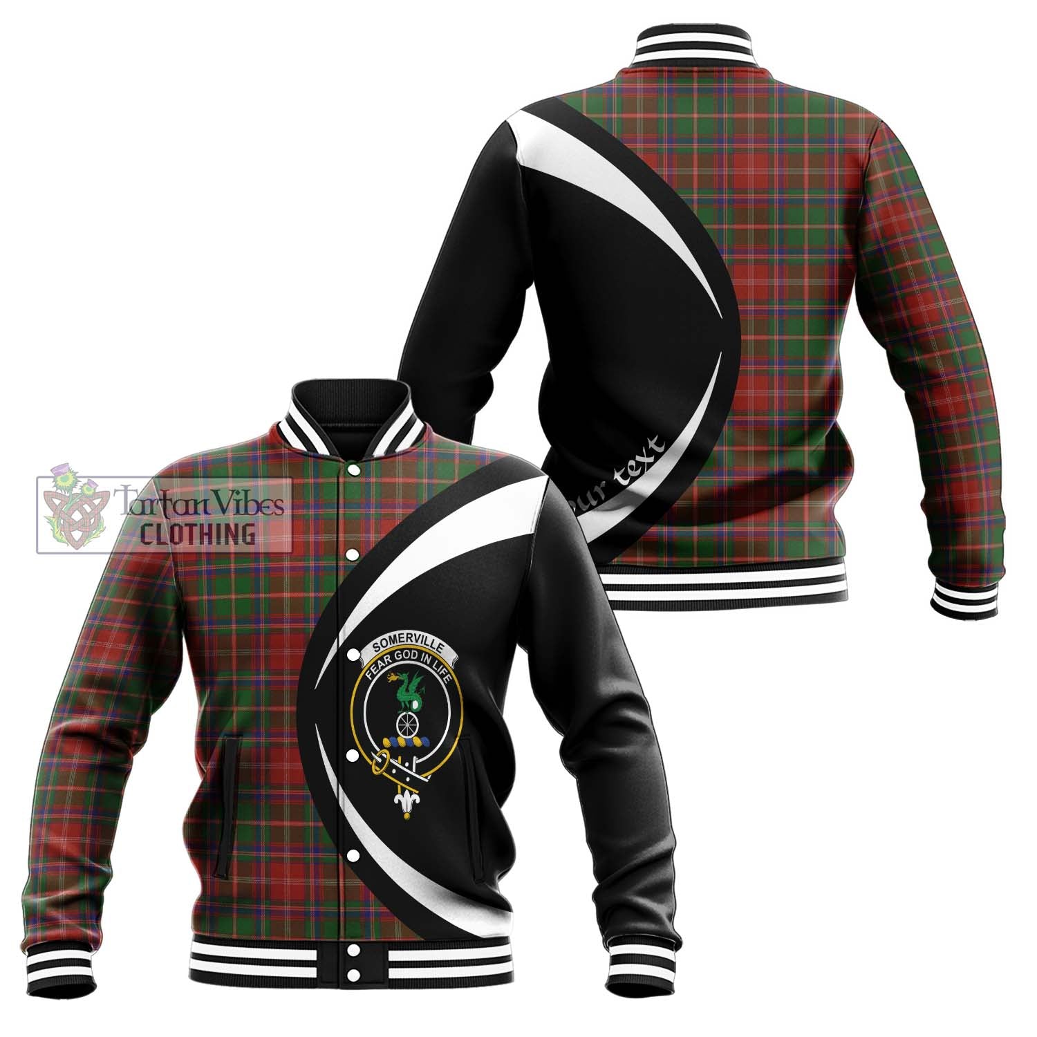 Somerville Tartan Baseball Jacket with Family Crest Circle Style Unisex - Tartan Vibes Clothing