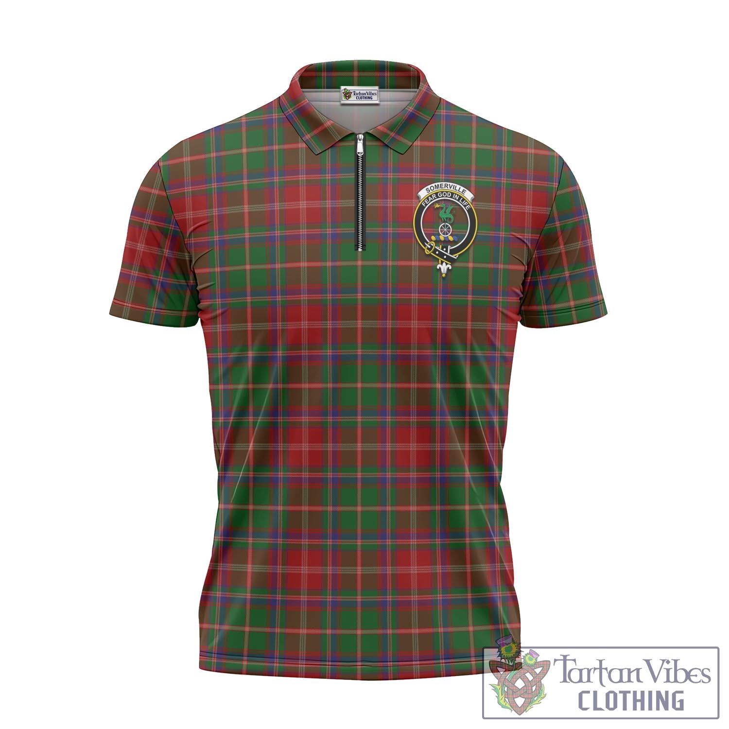 Tartan Vibes Clothing Somerville Tartan Zipper Polo Shirt with Family Crest