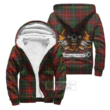 Somerville Tartan Sherpa Hoodie with Family Crest and Bearded Skull Holding Bottles of Whiskey