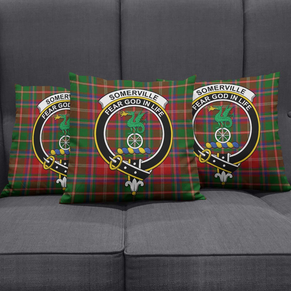 Somerville Tartan Pillow Cover with Family Crest Square Pillow Cover - Tartanvibesclothing