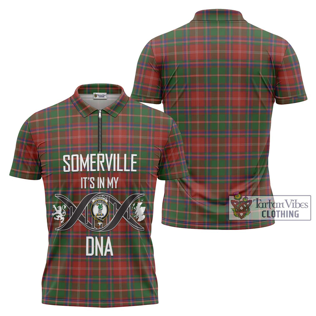 Somerville Tartan Zipper Polo Shirt with Family Crest DNA In Me Style Unisex - Tartanvibesclothing Shop