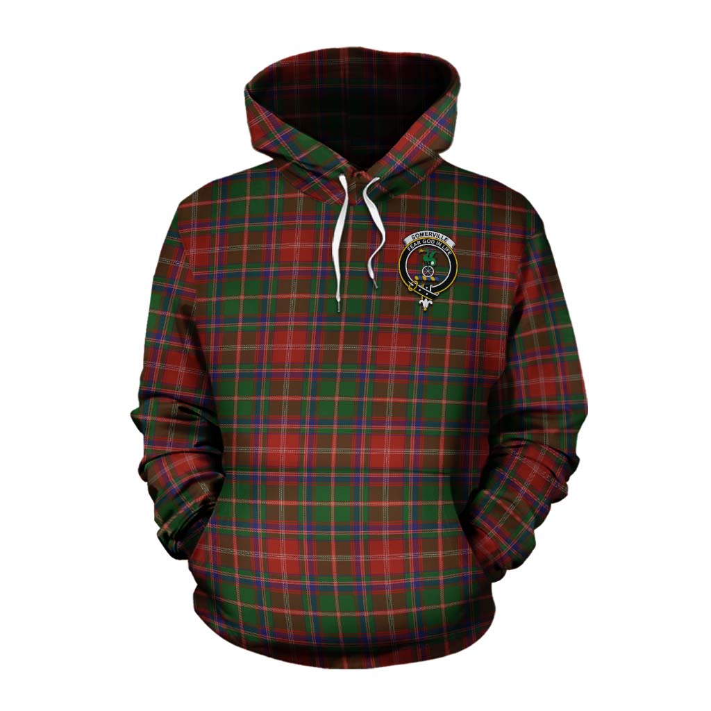 Tartan Vibes Clothing Somerville Tartan Cotton Hoodie with Family Crest and Bearded Skull Holding Bottles of Whiskey