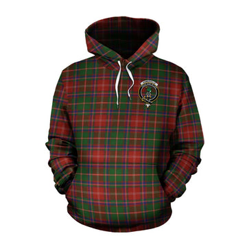 Somerville Tartan Cotton Hoodie with Family Crest and Bearded Skull Holding Bottles of Whiskey