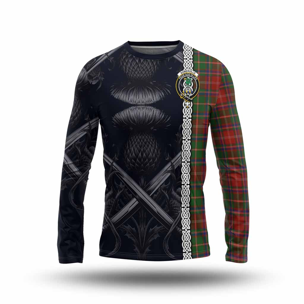 Tartan Vibes Clothing Somerville Tartan Long Sleeve T-Shirt with Family Crest Cross Sword Thistle Celtic Vibes