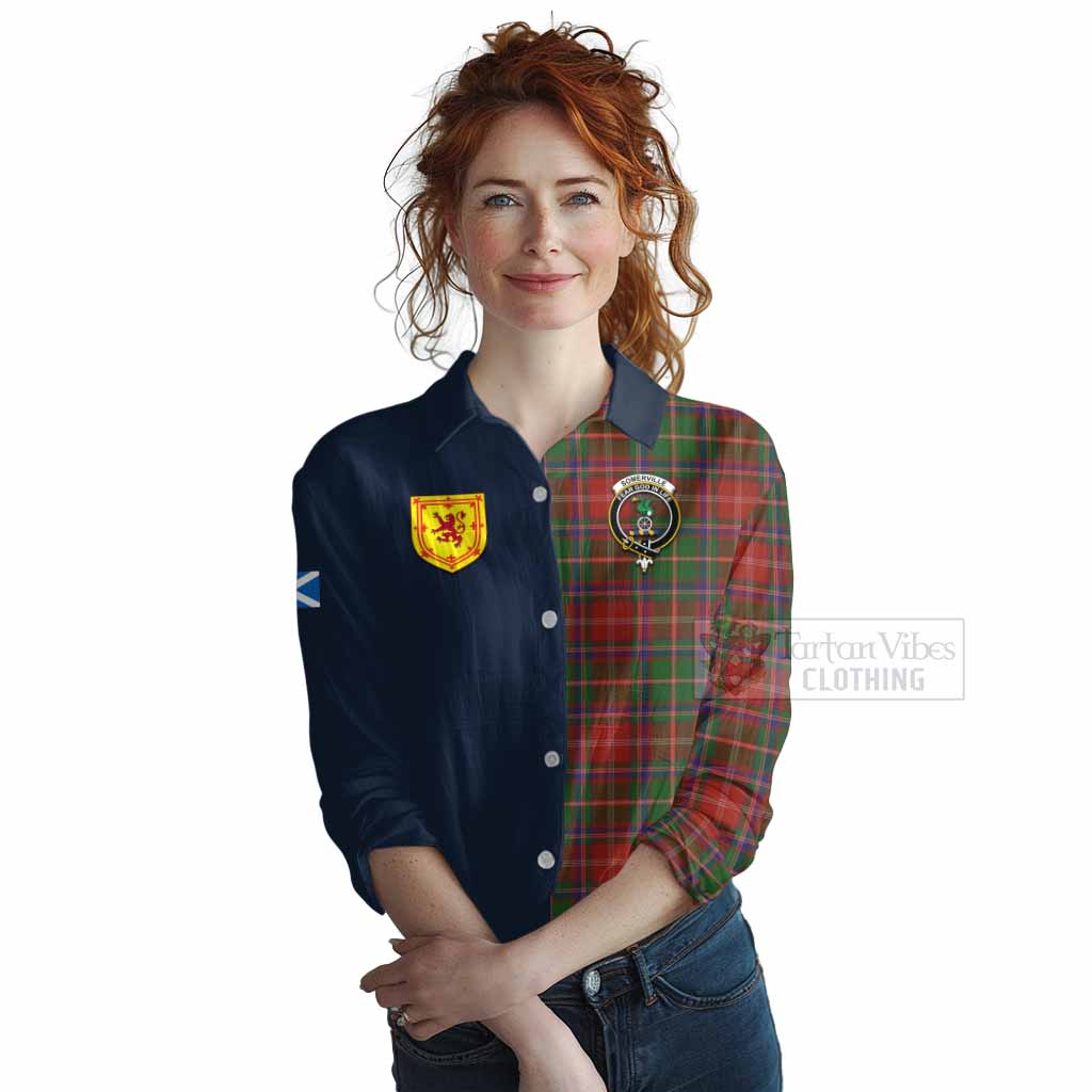 Tartan Vibes Clothing Somerville Tartan Women's Casual Shirt Alba with Scottish Lion Royal Arm Half Style