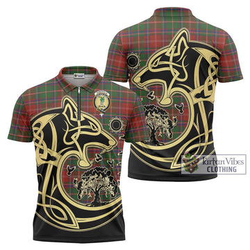 Somerville Tartan Zipper Polo Shirt with Family Crest Celtic Wolf Style