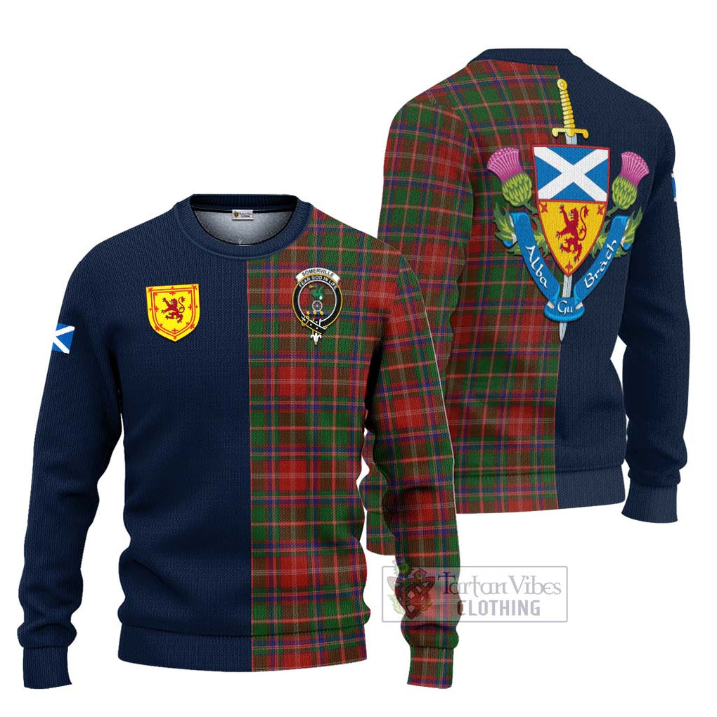 Tartan Vibes Clothing Somerville Tartan Knitted Sweater with Scottish Lion Royal Arm Half Style