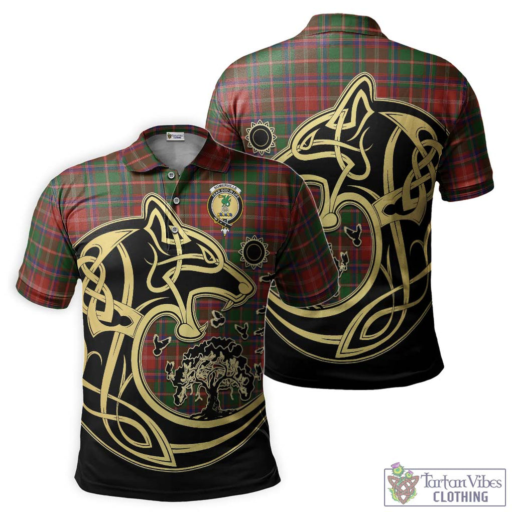 Somerville Tartan Polo Shirt with Family Crest Celtic Wolf Style Kid - Tartanvibesclothing Shop