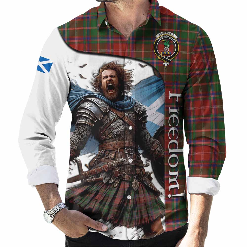 Tartan Vibes Clothing Somerville Crest Tartan Long Sleeve Button Shirt Inspired by the Freedom of Scottish Warrior