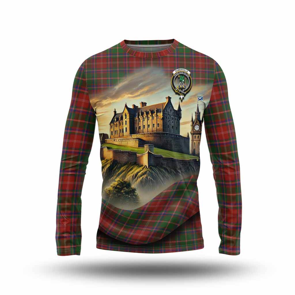 Somerville Tartan Family Crest Long Sleeve T-Shirt with Scottish Ancient Castle Style Unisex - Tartan Vibes Clothing