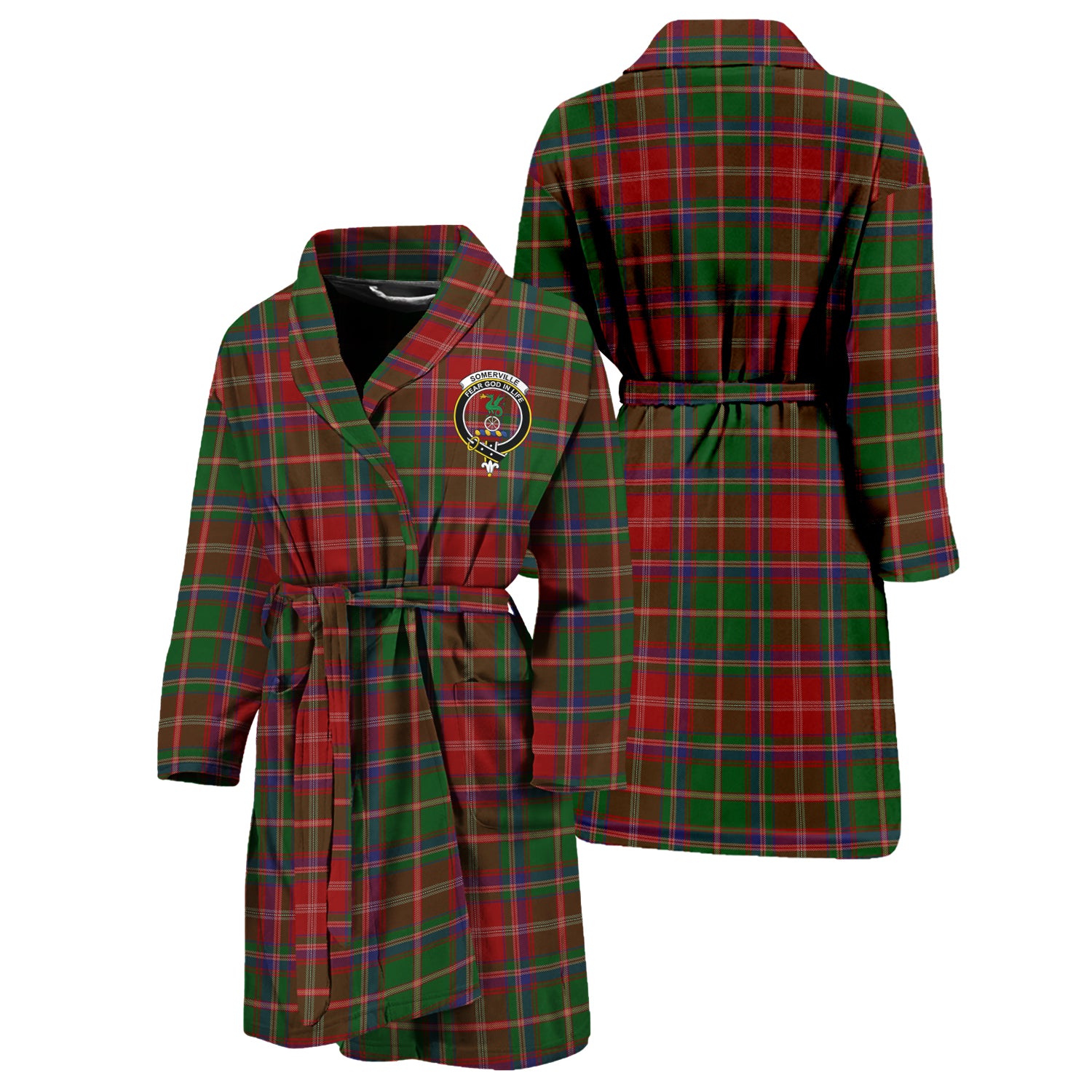 Somerville Tartan Bathrobe with Family Crest Unisex S - Tartan Vibes Clothing