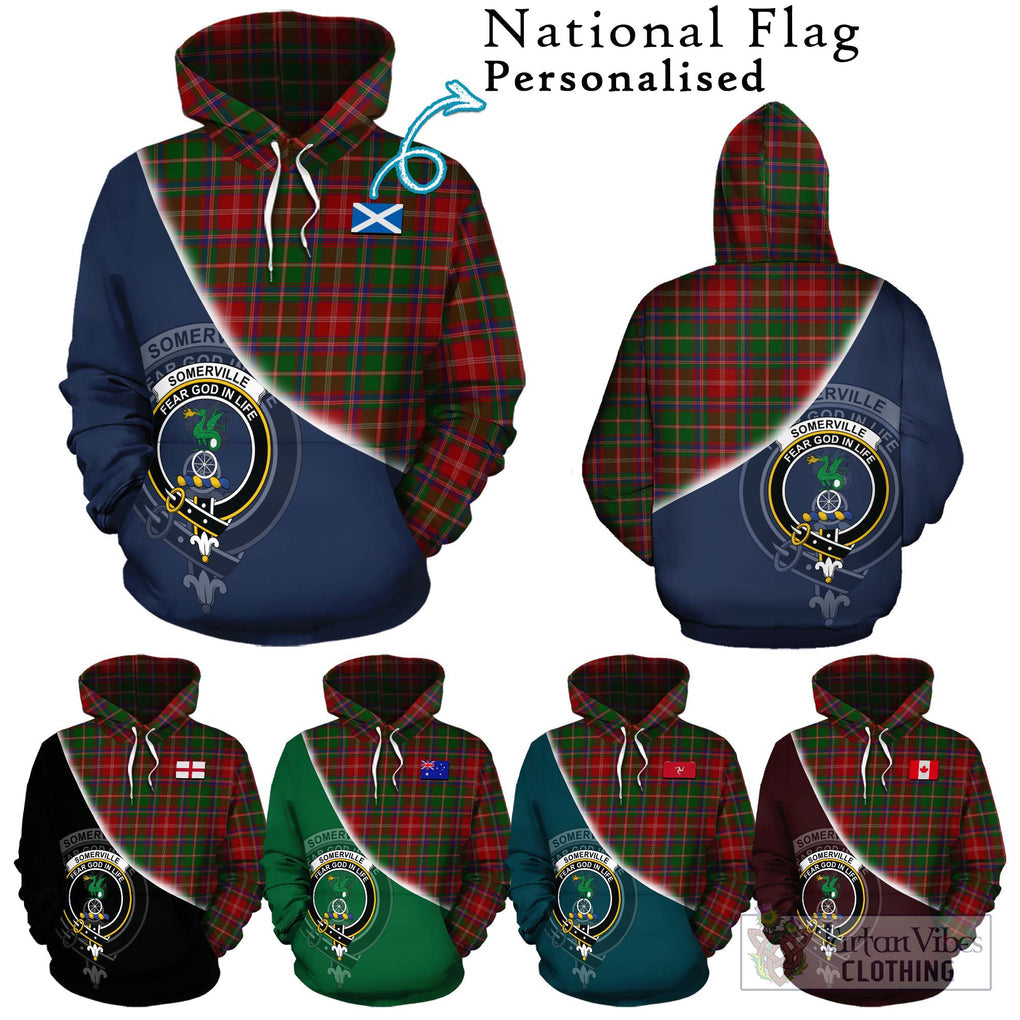 Somerville Tartan Hoodie with Personalised National Flag and Family Crest Half Style Zip Hoodie - Tartanvibesclothing Shop