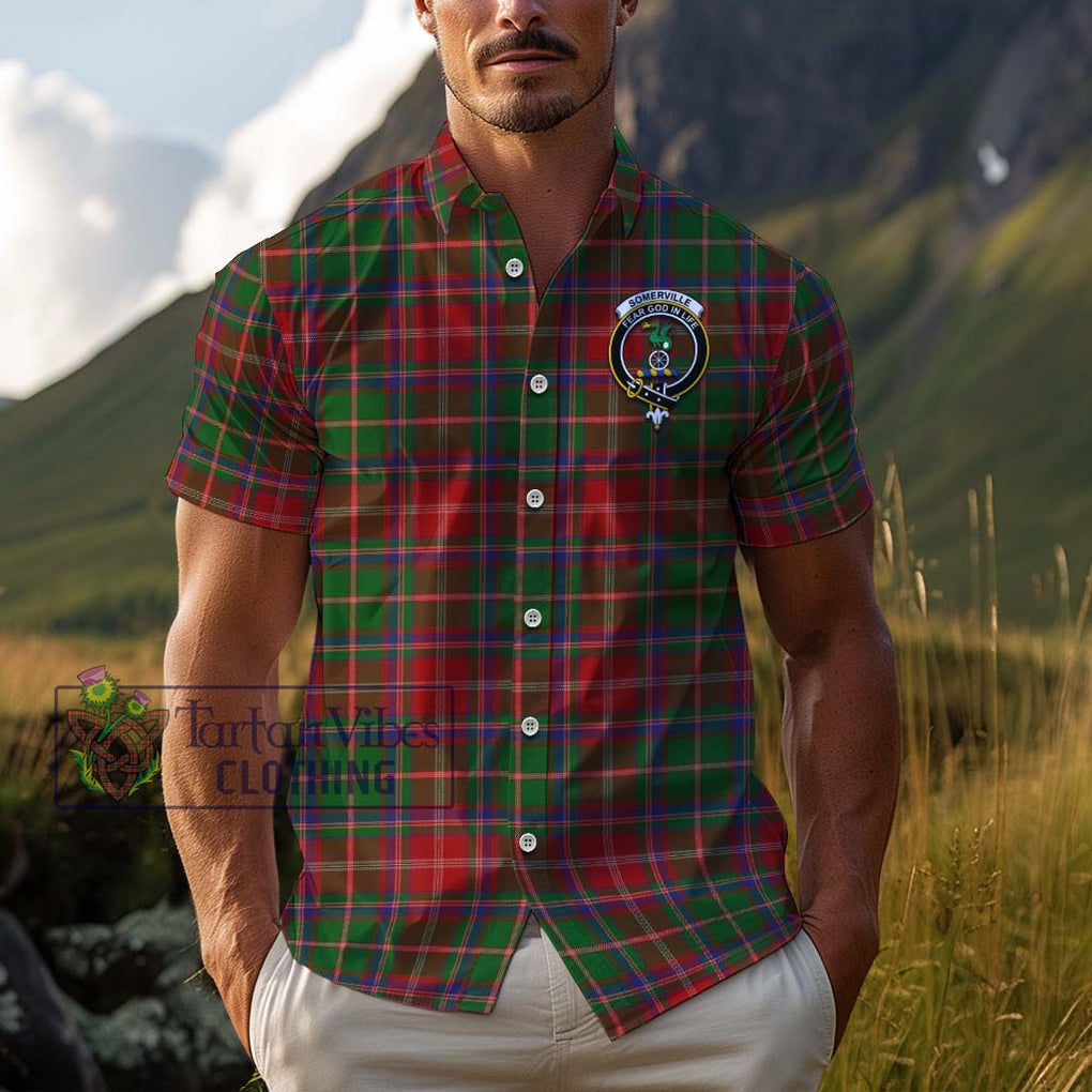 Somerville Tartan Cotton Hawaiian Shirt with Family Crest Adult - Tartan Vibes Clothing