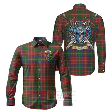 Somerville Tartan Long Sleeve Button Shirt with Family Crest Celtic Skull Style