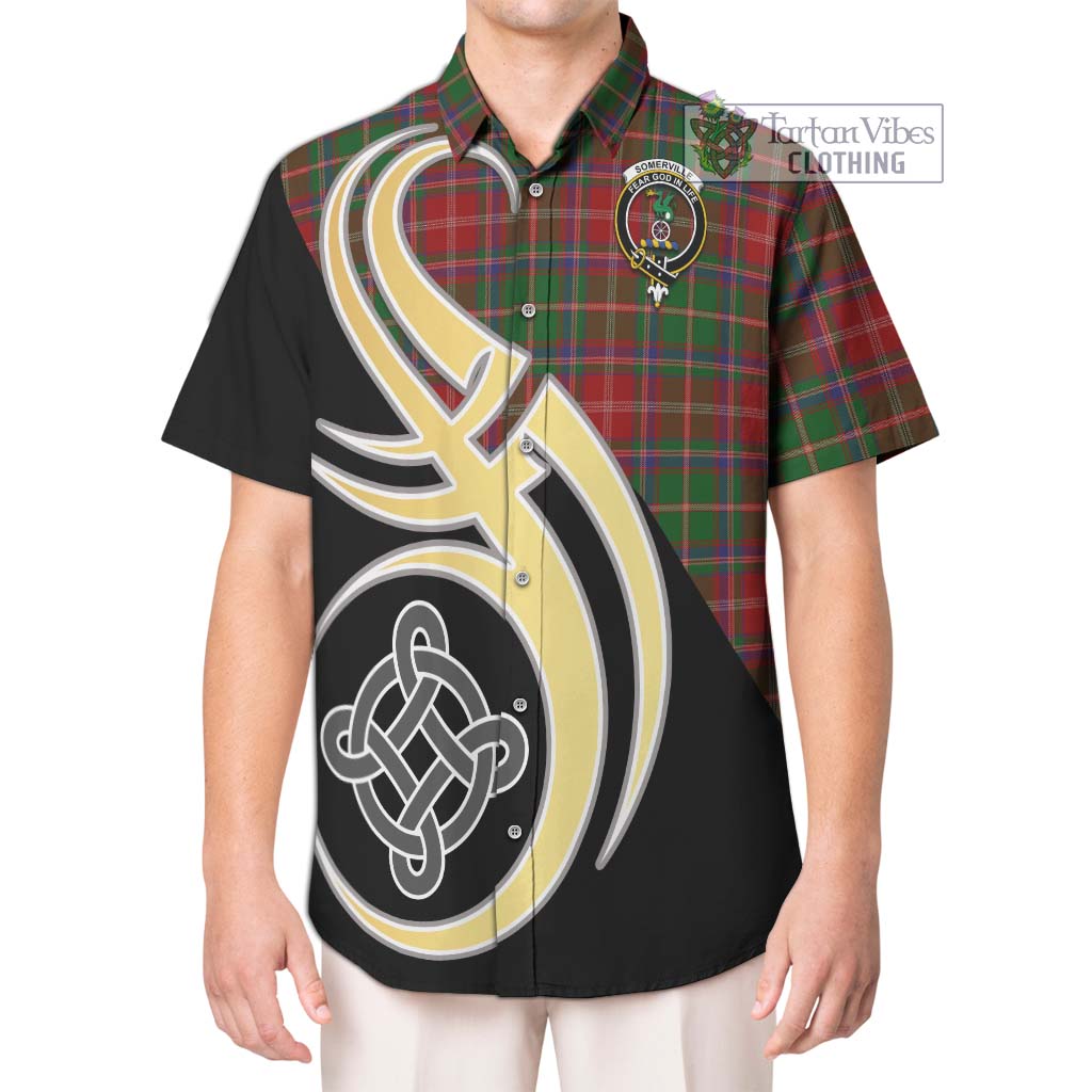 Somerville Tartan Short Sleeve Button Shirt with Family Crest and Celtic Symbol Style Kid - Tartan Vibes Clothing