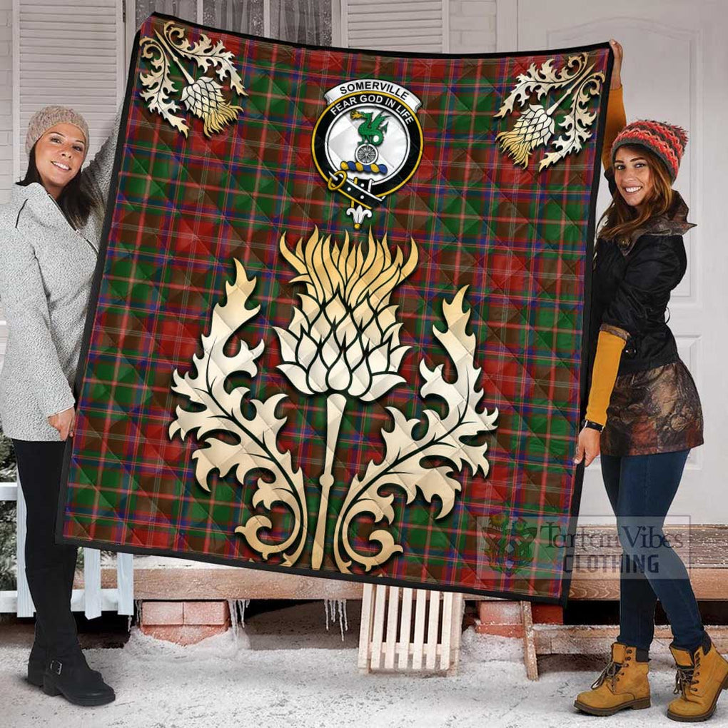 Tartan Vibes Clothing Somerville Tartan Quilt with Family Crest and Golden Thistle Style