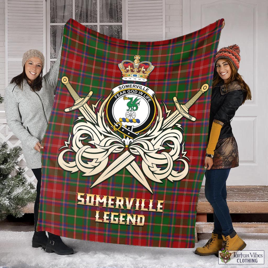 Tartan Vibes Clothing Somerville Tartan Blanket with Clan Crest and the Golden Sword of Courageous Legacy