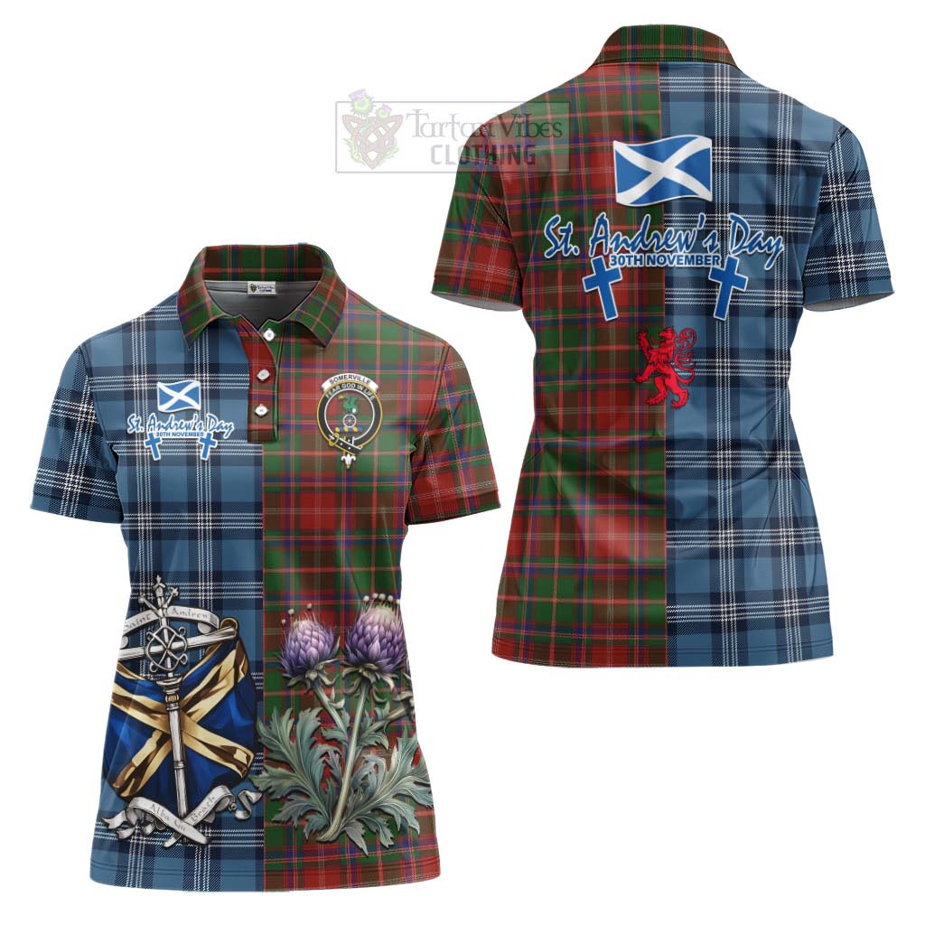 Tartan Vibes Clothing Somerville Tartan Women's Polo Shirt Happy St. Andrew's Day Half Tartan Style