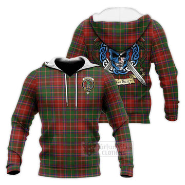 Somerville Tartan Knitted Hoodie with Family Crest Celtic Skull Style