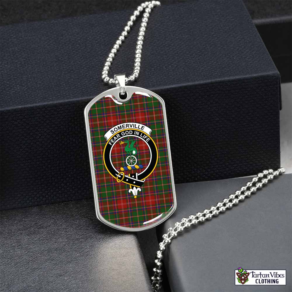 Tartan Vibes Clothing Somerville Tartan Dog Tag Necklace with Family Crest