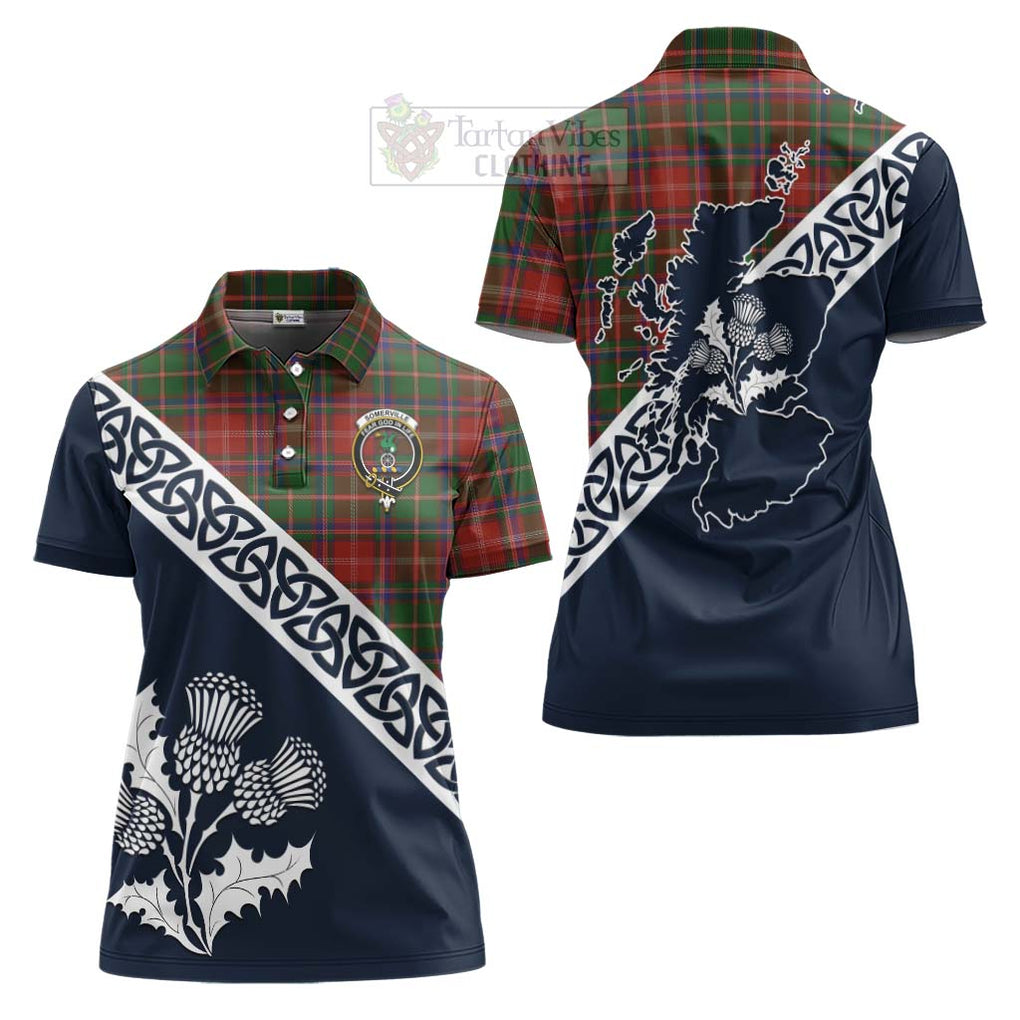 Tartan Vibes Clothing Somerville Tartan Women's Polo Shirt Featuring Thistle and Scotland Map