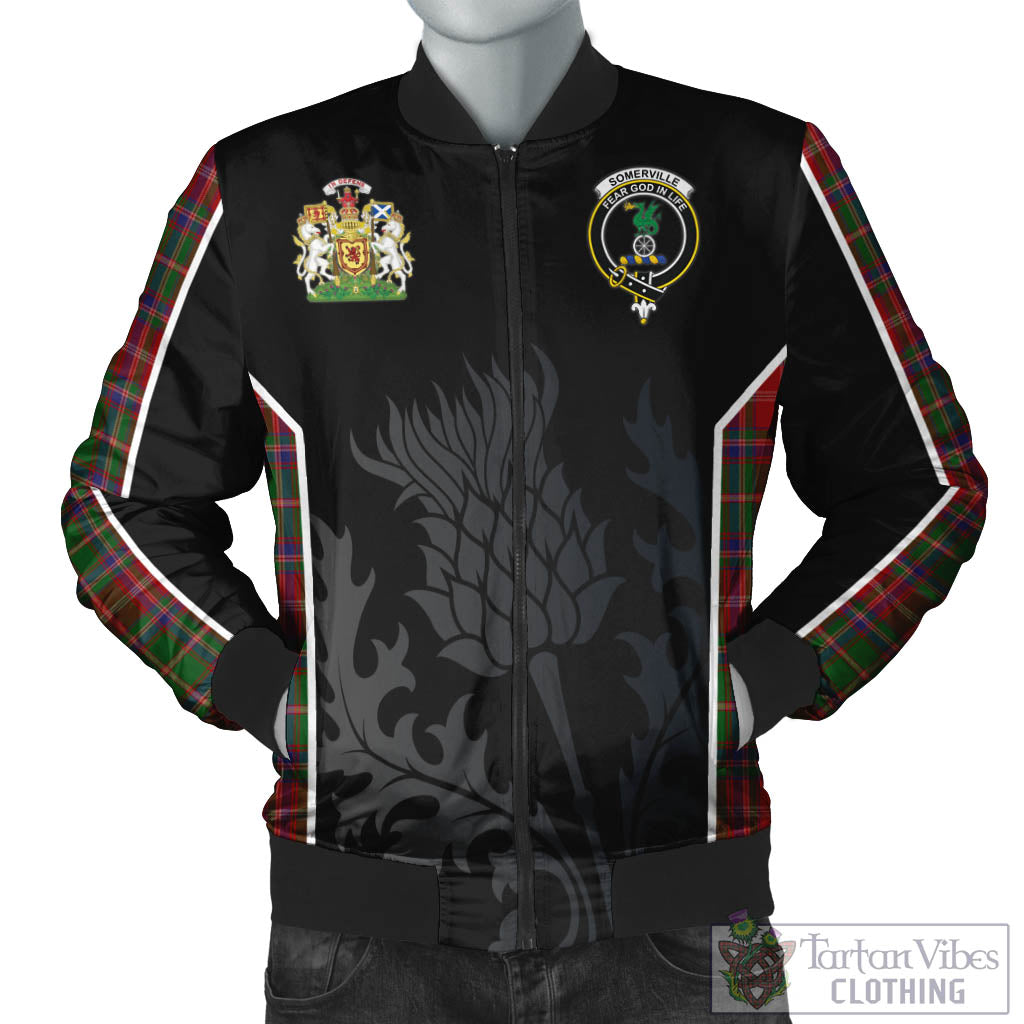 Tartan Vibes Clothing Somerville Tartan Bomber Jacket with Family Crest and Scottish Thistle Vibes Sport Style