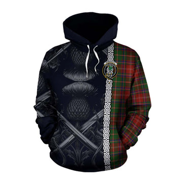 Somerville Tartan Cotton Hoodie with Family Crest Cross Sword Thistle Celtic Vibes