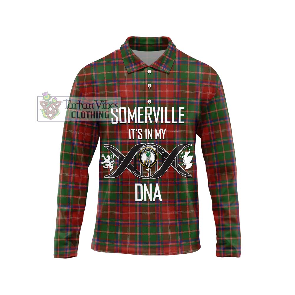 Somerville Tartan Long Sleeve Polo Shirt with Family Crest DNA In Me Style Unisex - Tartanvibesclothing Shop