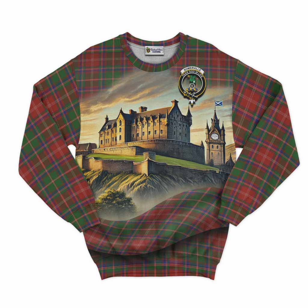 Somerville Tartan Family Crest Sweatshirt with Scottish Ancient Castle Style Unisex - Tartan Vibes Clothing
