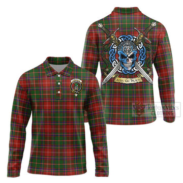 Somerville Tartan Long Sleeve Polo Shirt with Family Crest Celtic Skull Style