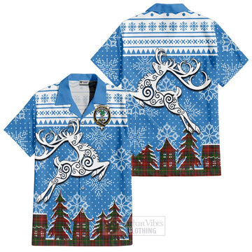 Somerville Clan Christmas Short Sleeve Button Shirt Celtic Reindeer Style