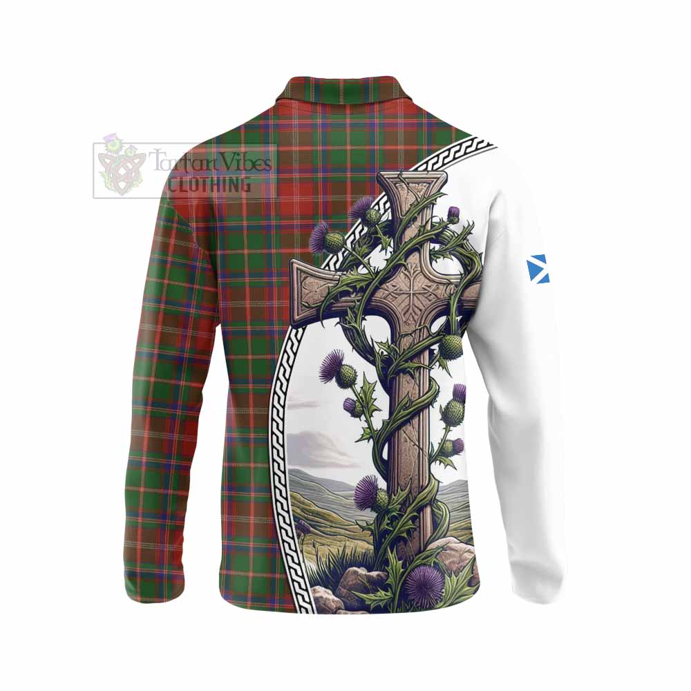 Tartan Vibes Clothing Somerville Tartan Long Sleeve Polo Shirt with Family Crest and St. Andrew's Cross Accented by Thistle Vines