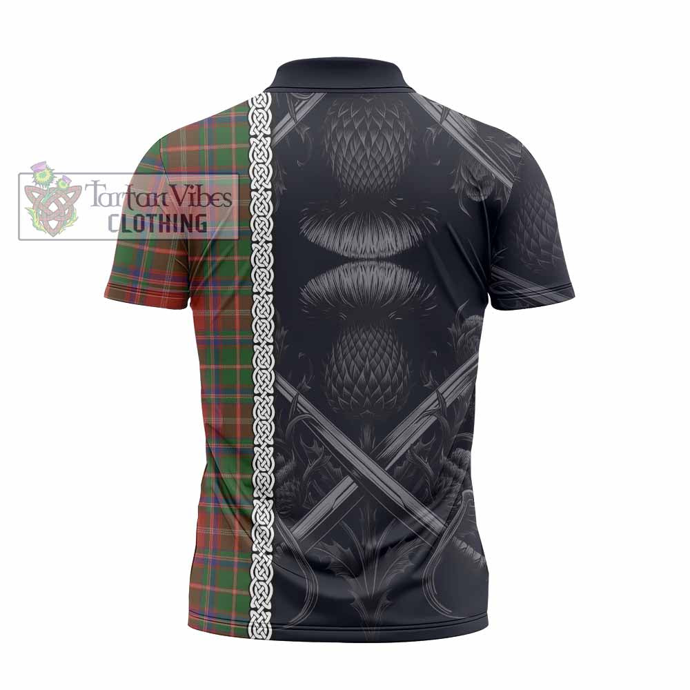 Tartan Vibes Clothing Somerville Tartan Zipper Polo Shirt with Family Crest Cross Sword Thistle Celtic Vibes