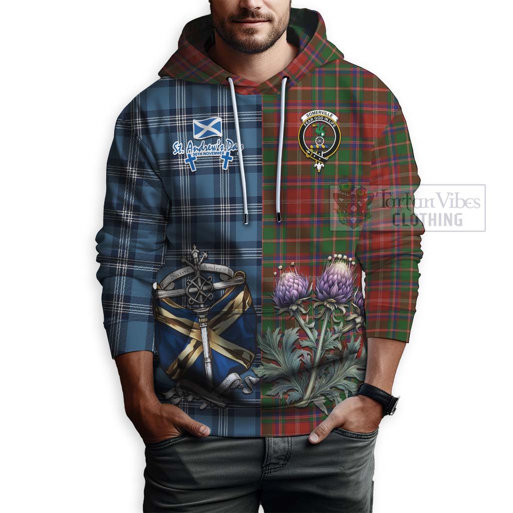 Tartan Vibes Clothing Somerville Tartan Hoodie Happy St. Andrew's Day Half Tartan Style