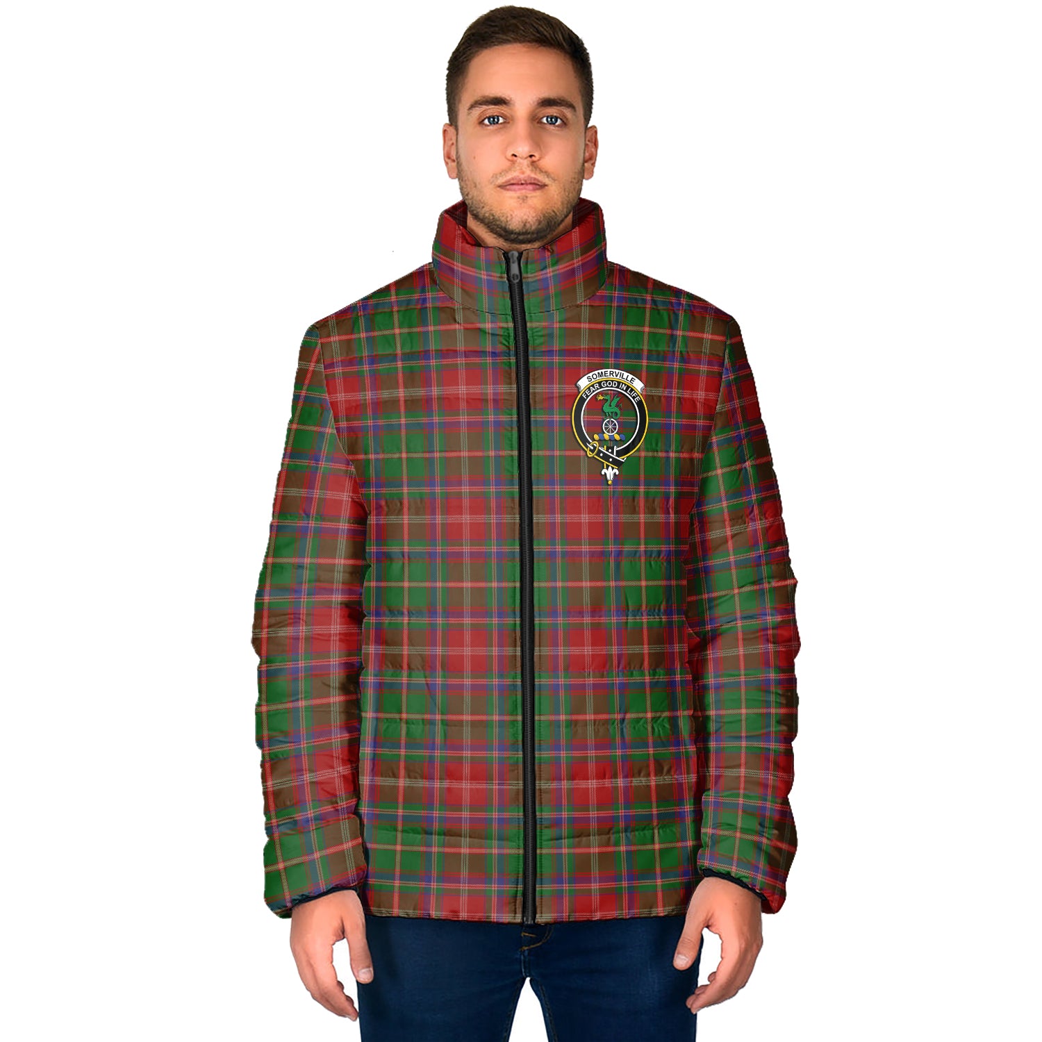 Somerville Tartan Padded Jacket with Family Crest - Tartan Vibes Clothing