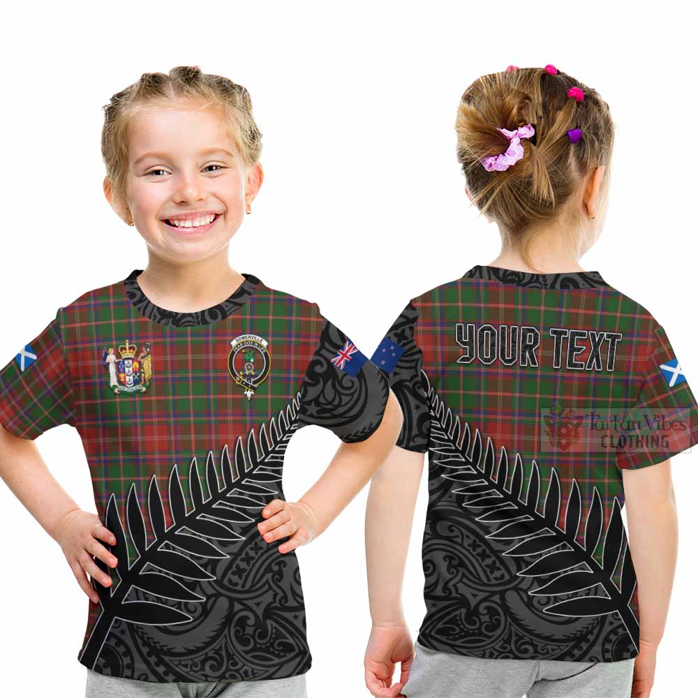 Tartan Vibes Clothing Somerville Crest Tartan Kid T-Shirt with New Zealand Silver Fern Half Style