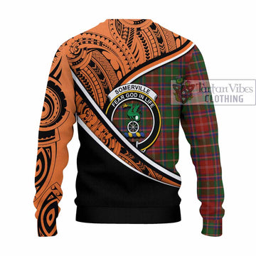 Somerville Crest Tartan Knitted Sweater with Polynesian Vibes Style - Orange Version