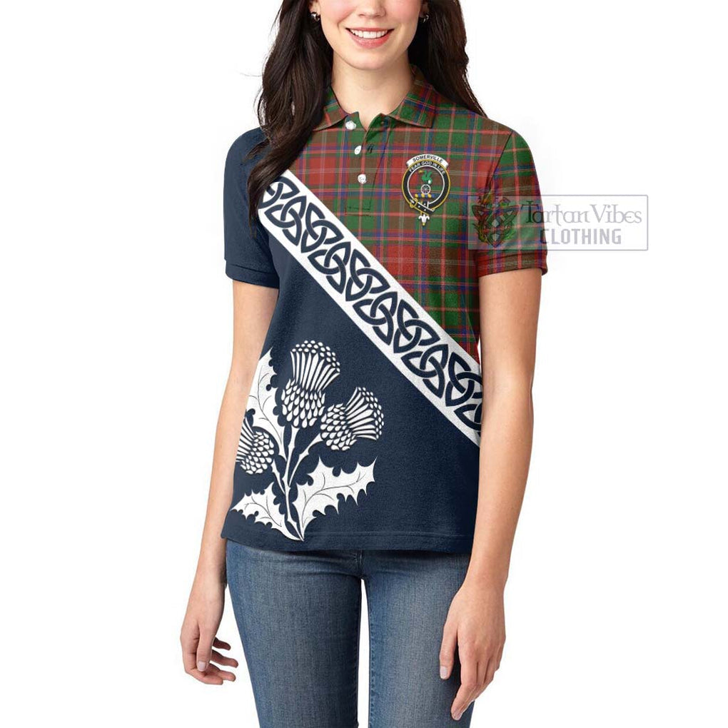 Tartan Vibes Clothing Somerville Tartan Women's Polo Shirt Featuring Thistle and Scotland Map