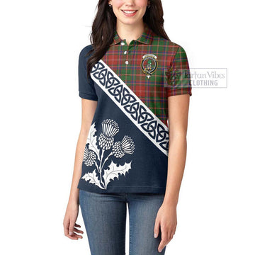 Somerville Tartan Women's Polo Shirt Featuring Thistle and Scotland Map