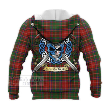 Somerville Tartan Knitted Hoodie with Family Crest Celtic Skull Style