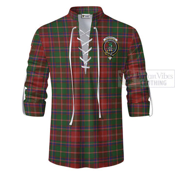 Somerville Tartan Ghillie Kilt Shirt with Family Crest and Bearded Skull Holding Bottles of Whiskey